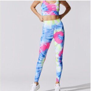 Beach Riot Ayla Bold Blue Tie Dye Sports Bra and Leggings Matching Set NWT